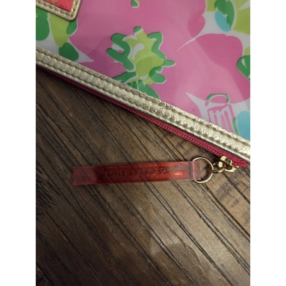 Lilly Pulitzer Estee Lauder pink green Floral Makeup Bag